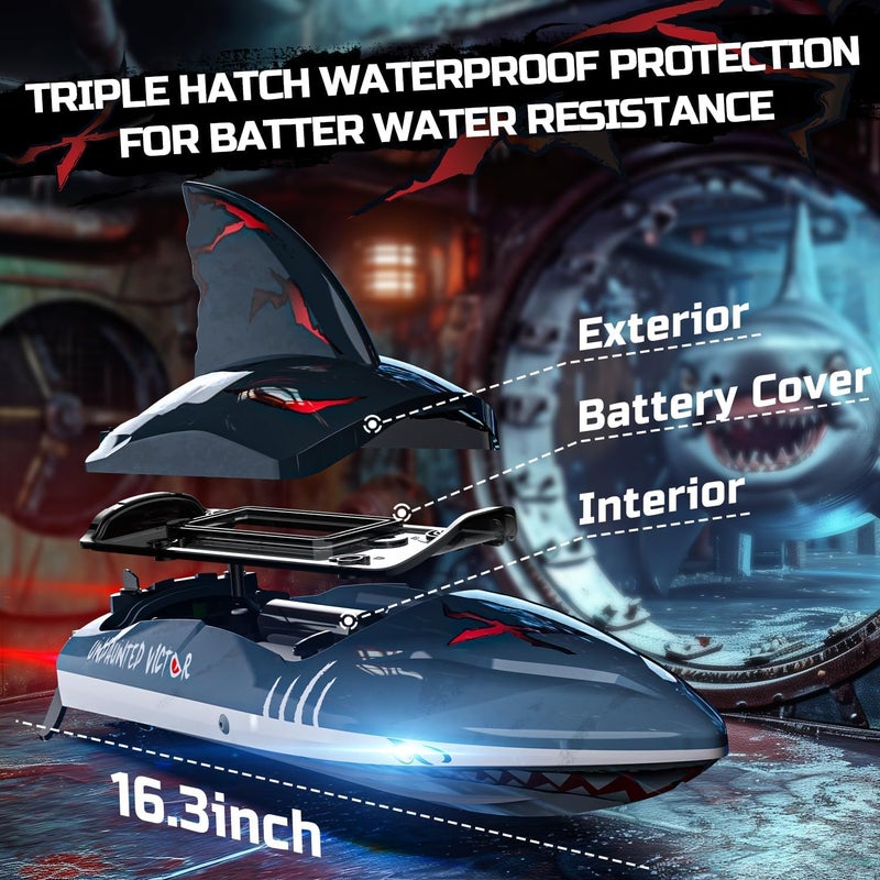 DEERC Fast Brushless RC Boat for Adults, 30+MPH 3S High Speed Remote Control Boat, Self-righting 2.4Ghz Speed Shark with LED Lights, Summer Toy Gift for Kids - Image 5